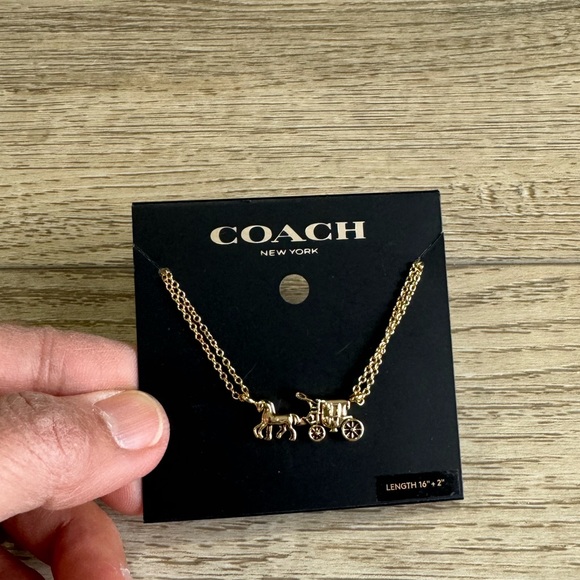 NWT Coach Horse and Carraige Double Chain Necklace Gold Tone. 16” - Picture 1 of 3